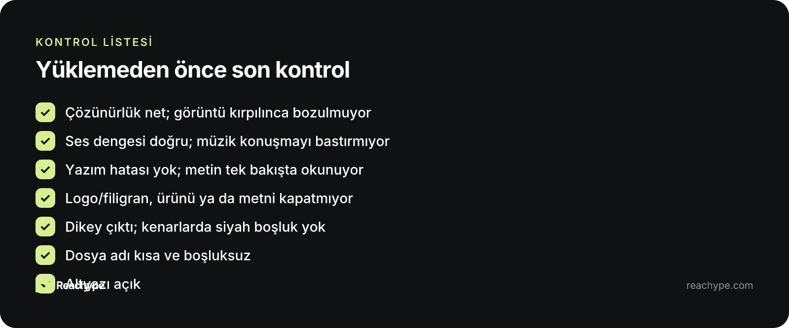 Yayın öncesi dikey reklam kontrol listesi